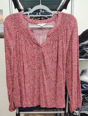 croft & barrow Burgundy Floral Peasant Top